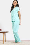 Zivame Joyful Jingles Knit Cotton Pyjama Set - Ice Green — thumbnail 3